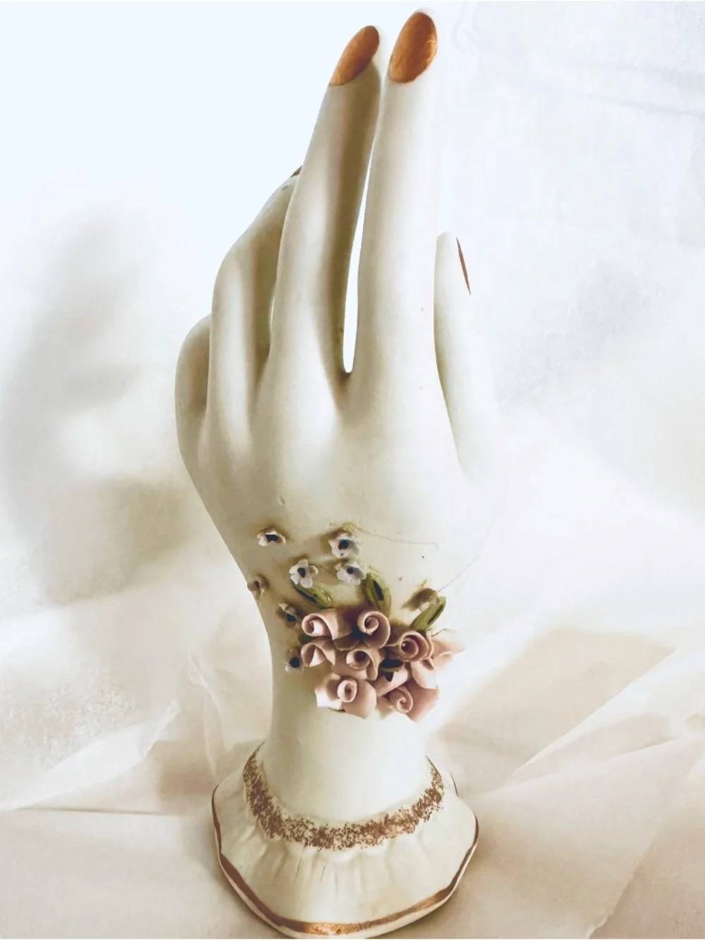 Vintage Bud Vase, Bridal Bouquet-Floral Porcelain Pink Floral -gold gilt RARE